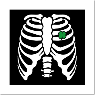 Skeleton Clover Heart Rib Cage X-Ray St Patricks Day Posters and Art